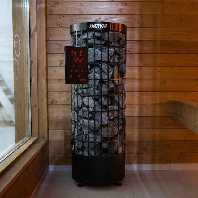 Electric Harvia Cilindro with display, inside the sauna