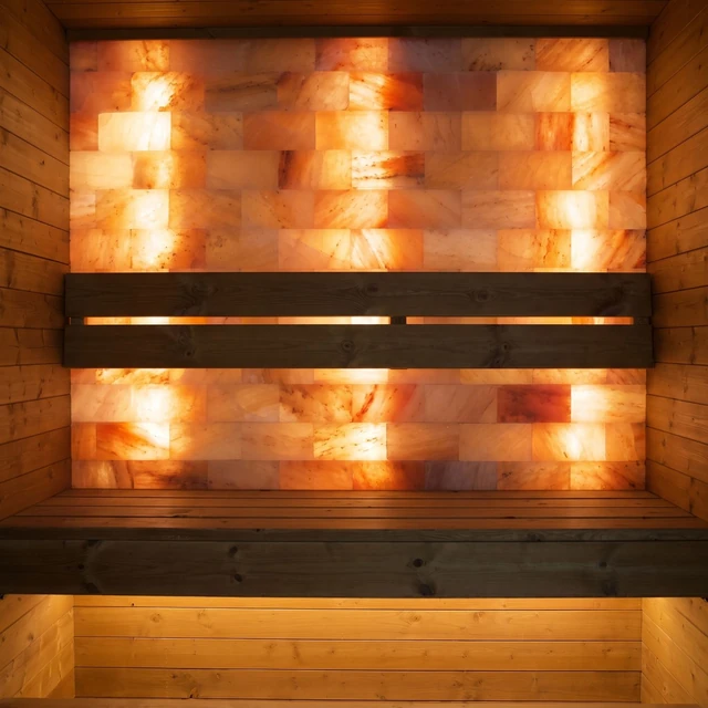 Lit salt wall above the upper bench